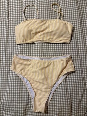 Yellow and White Striped Bikini